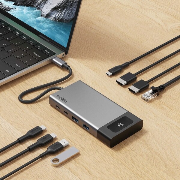Connect 8 合1 USB-C Hub (防窺鎖)提供一鍵關閉串聯畫面，確保安全隱私